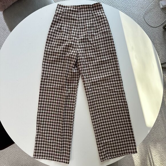 NWTs 12th Tribe Plaid Brown High Rise Straight Leg Pants S - Picture 5 of 6